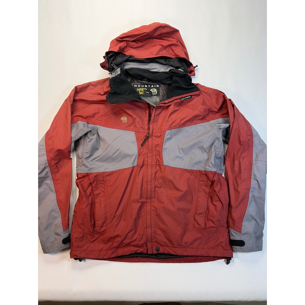 Mountain Hardwear Conduit Rain Jacket Mens Large Red Grey Waterproof Shell Hood